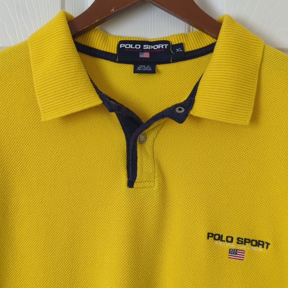 Polo Sport Ralph Lauren 90's Vintage Classic Short Sleeve Henley Shirt Yellow XL - Picture 2 of 11